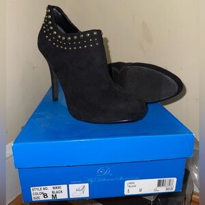 Delicious Black Gold-Studded Heeled Boots